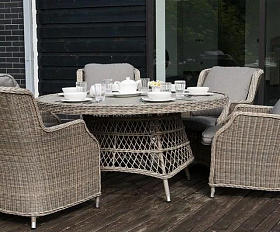 Плетеный обеденный стол Неаполь 4SIS из искусственного ротанга, цвет серо-соломенный