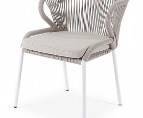Стул Милан 4SIS плетеный из роупа, каркас алюминий белый муар, роуп бежевый круглый, ткань бежевая 15052