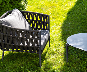 Диего лаунж-зона 4-местная плетеная из роупа (веревки), каркас алюминиевый темно-серый, роуп темно-серый