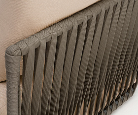 Форли кресло плетеное из роупа, каркас алюминий светло-серый (RAL7035) муар, роуп серо-коричневый 23мм, ткань Mossle бежевая