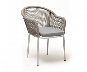 Стул Лион 4SIS плетеный из роупа, каркас из стали светло-серый (RAL7035) муар, роуп серый меланж круглый, ткань светло-серая