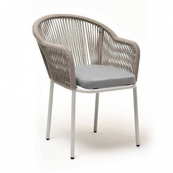Стул Лион 4SIS плетеный из роупа, каркас из стали светло-серый (RAL7035) муар, роуп серый меланж круглый, ткань светло-серая фото 2