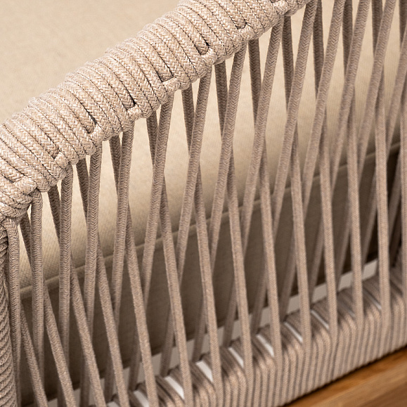 Канны кресло плетеное из роупа, основание дуб, роуп бежевый круглый, ткань бежевая 15052 фото 5