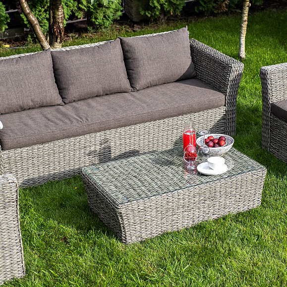 Капучино лаунж-зона из искусственного ротанга (гиацинт), цвет серый фото 4