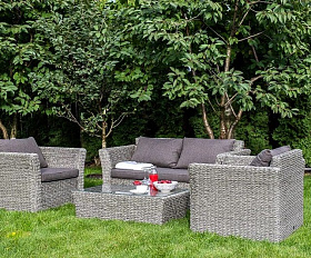 Диван двухместный Капучино 4SIS из искусственного ротанга (гиацинт), цвет графит