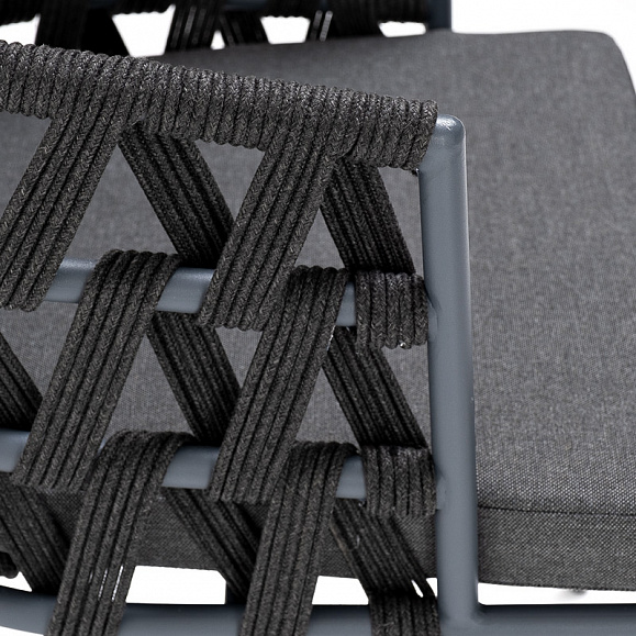 Диего стул плетеный из роупа, каркас из стали темно-серый (RAL7024) муар, роуп темно-серый круглый, ткань темно-серая 027 фото 5