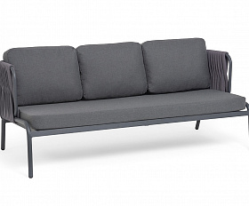 Ронда диван 3-местный плетеный из роупа, каркас алюминий темно-серый (RAL7024) муар, роуп серый 40 мм tex, ткань темно-серая 027