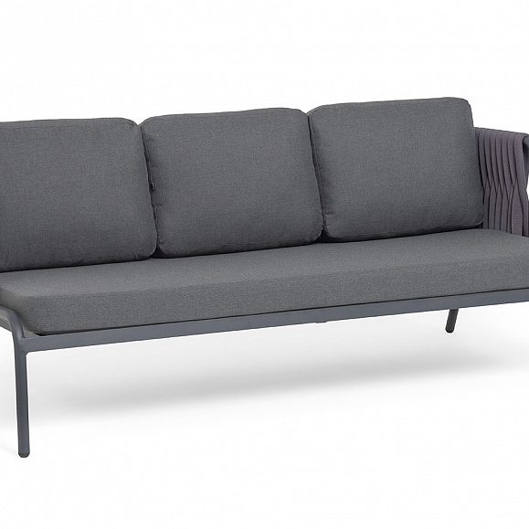 Ронда диван 3-местный плетеный из роупа, каркас алюминий темно-серый (RAL7024) муар, роуп серый 40 мм tex, ткань темно-серая 027 фото 2