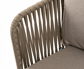 Мальорка диван 3-местный плетеный из роупа, основание дуб, роуп серо-коричневый 23мм, ткань бежевая 15052