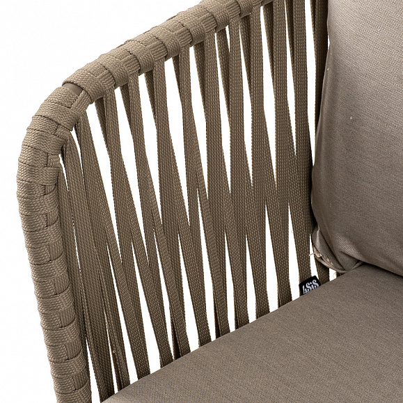 Мальорка диван 3-местный плетеный из роупа, основание дуб, роуп серо-коричневый 23мм, ткань бежевая 15052 фото 4