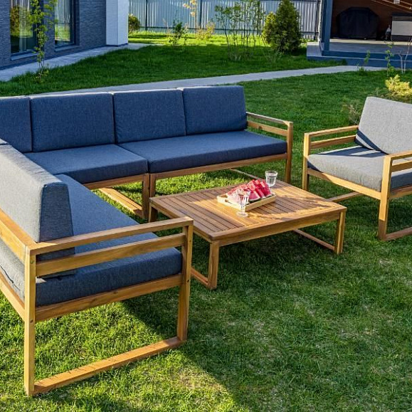 Лаунж-зона Brooklyn Royal Family из дерева с угловым диваном, цвет серый фото 4