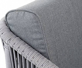 Кресло Канны 4SIS плетеное из роупа, каркас алюминий белый муар, роуп светло-серый круглый, ткань серая 17