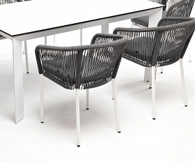 Обеденная группа Венето 4SIS на 6 персон со стульями "Марсель", каркас белый, роуп серый