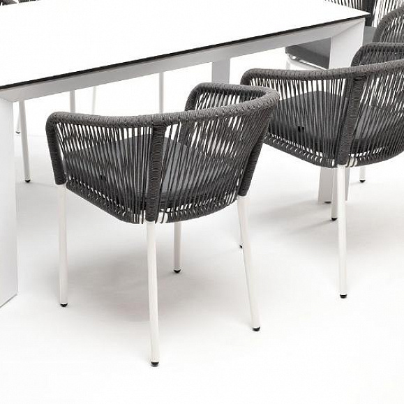 Обеденная группа Венето 4SIS на 6 персон со стульями "Марсель", каркас белый, роуп серый фото 2