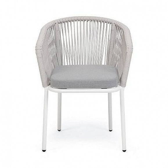 Стул Марсель 4SIS плетеный из роупа, каркас алюминий белый муар, роуп светло-серый меланж круглый tex, ткань светло-серая фото 2