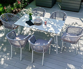 Обеденная группа Милан 4SIS из роупа (веревки), цвет светло-серый с белым каркасом