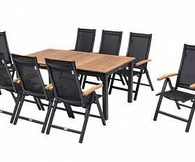 Комплект обеденной мебели Lyon-Andy 220A+8R Brafritid антрацит/натуральный, алюминий/тик