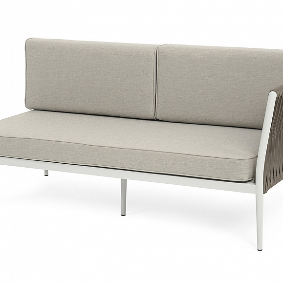 Касабланка левый модуль плетеный из роупа, каркас алюминий светло-серый (RAL7035) муар, роуп серо-коричневый 23мм, ткань бежевая 15052 фото 1