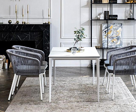 Обеденная группа Малага 4SIS на 4 персоны со стульями "Марсель", каркас белый, роуп светло-серый