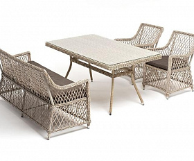Плетеная обеденная группа Катания 4SIS из искусственного ротанга, цвет бежевый