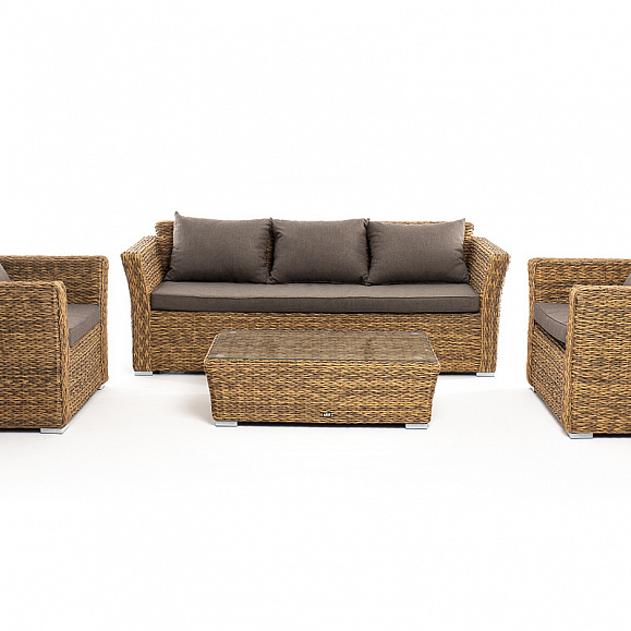 Капучино лаунж-зона из искусственного ротанга (гиацинт), цвет соломенный фото 2