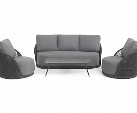 Монтелла лаунж-зона 5-местная плетеная из роупа (веревки), каркас алюминиевый темно-серый, роуп темно-серый