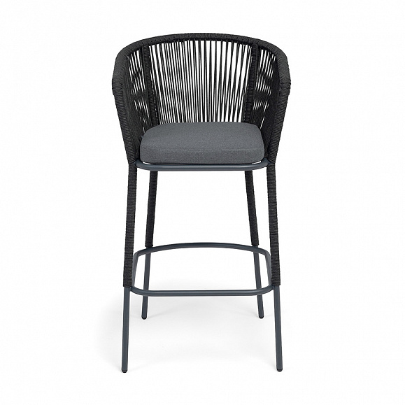 Марсель стул барный плетеный из роупа, каркас из стали темно-серый (RAL7024) муар, роуп темно-серый круглый, ткань темно-серая 027 NEW фото 3