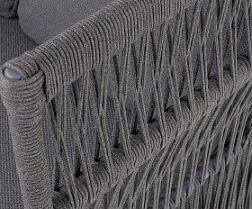 Лугано диван 3-местный плетеный из роупа, каркас алюминий темно-серый (RAL7024) муар, роуп темно-серый круглый, ткань темно-серая YB25-0027