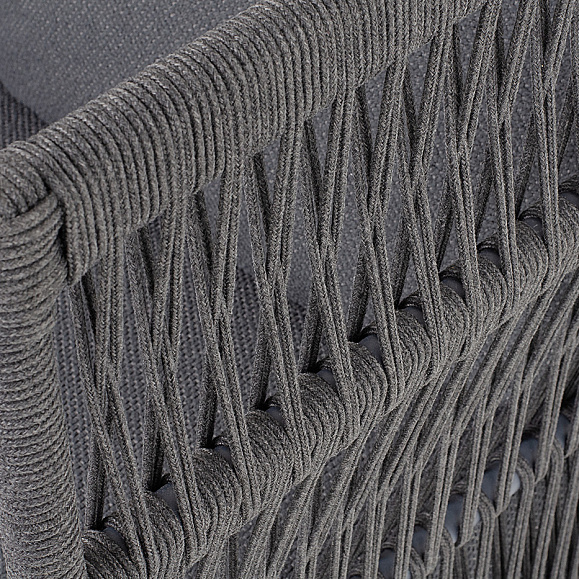 Лугано диван 3-местный плетеный из роупа, каркас алюминий темно-серый (RAL7024) муар, роуп темно-серый круглый, ткань темно-серая YB25-0027 фото 5