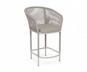 Марсель стул полубарный плетеный из роупа, каркас из стали светло-серый (RAL7035) муар, роуп бежевый круглый, ткань Mossle бежевая, пос.H65