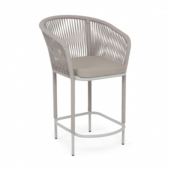 Марсель стул полубарный плетеный из роупа, каркас из стали светло-серый (RAL7035) муар, роуп бежевый круглый, ткань Mossle бежевая, пос.H65 фото 2