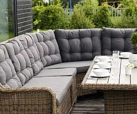 Модуль диванный угловой Бергамо 4SIS из искусственного ротанга, цвет соломенный с подушками