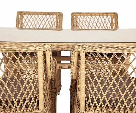 Плетеная обеденная группа Латте-160 L 4SIS из искусственного ротанга, цвет соломенный