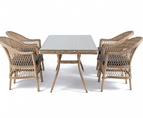Обеденная группа Амароне 4SIS на 4 персоны,из искусственного ротанга, цвет соломенный