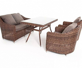 Обеденная группа Кон Панна 4SIS из искусственного ротанга, цвет коричневый