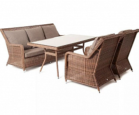 Обеденная группа Гляссе 4SIS из искусственного ротанга, цвет коричневый