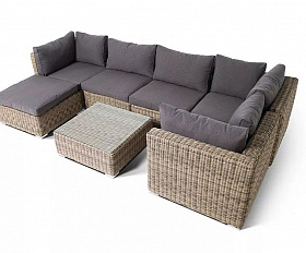 Модуль диванный прямой Лунго 4SIS из искусственного ротанга, цвет соломенный с подушками