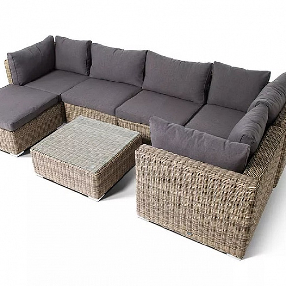 Модуль диванный прямой Лунго 4SIS из искусственного ротанга, цвет соломенный с подушками фото 5