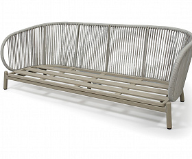 Прато диван трехместный из искусственного ротанга, цвет светло-серый, каркас под дерево (холодно-бежевый)