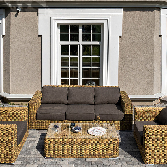 Боно лаунж-зона из искусственного ротанга, цвет соломенный фото 3