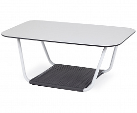 Гранада журнальный стол 90х60см из HPL, цвет молочный, каркас белый муар, роуп темно-серый круглый