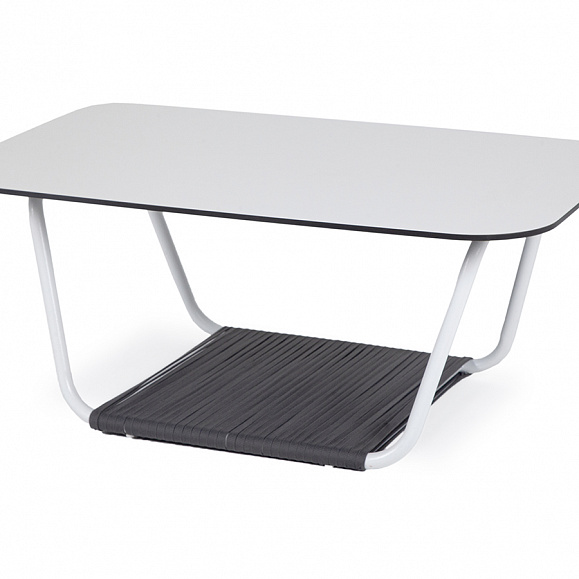 Гранада журнальный стол 90х60см из HPL, цвет молочный, каркас белый муар, роуп темно-серый круглый фото 3