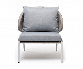 Кресло плетеное Милан 4SIS из роупа, каркас алюминий светло-серый (RAL7035) шагрень, роуп серый меланж круглый, ткань светло-серая