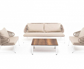 Лаунж-зона  Милан 5-местная плетеная из роупа (веревки), каркас алюминиевый белый, роуп бежевый