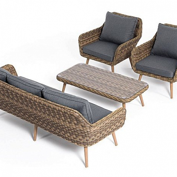 Лаунж-Зона Прованс 4SIS плетеная из искусственного ротанга, цвет соломенный фото 2