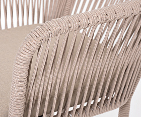 Марсель стул барный плетеный из роупа, каркас из стали белый муар, роуп бежевый круглый, ткань бежевая 15052