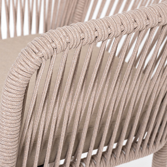 Марсель стул барный плетеный из роупа, каркас из стали белый муар, роуп бежевый круглый, ткань бежевая 15052 фото 5