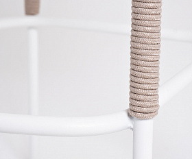 Марсель стул барный плетеный из роупа, каркас из стали белый муар, роуп бежевый круглый, ткань бежевая 15052