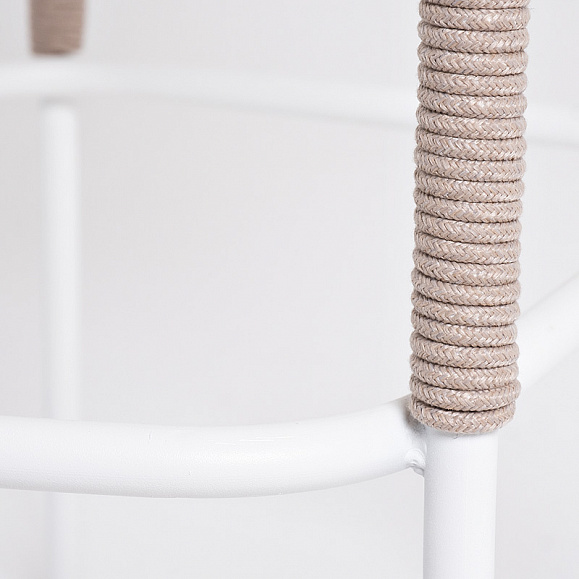 Марсель стул барный плетеный из роупа, каркас из стали белый муар, роуп бежевый круглый, ткань бежевая 15052 фото 6