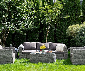 Диван трехместный Кальяри 4SIS из искусственного ротанга (гиацинт), цвет серый